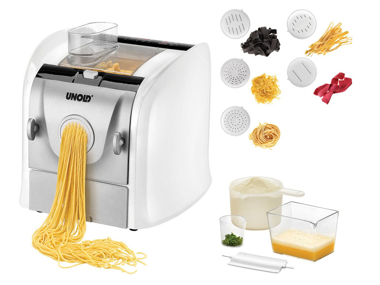 Eine Unold Pastamaschine mit verschiedenen Pastasorten.