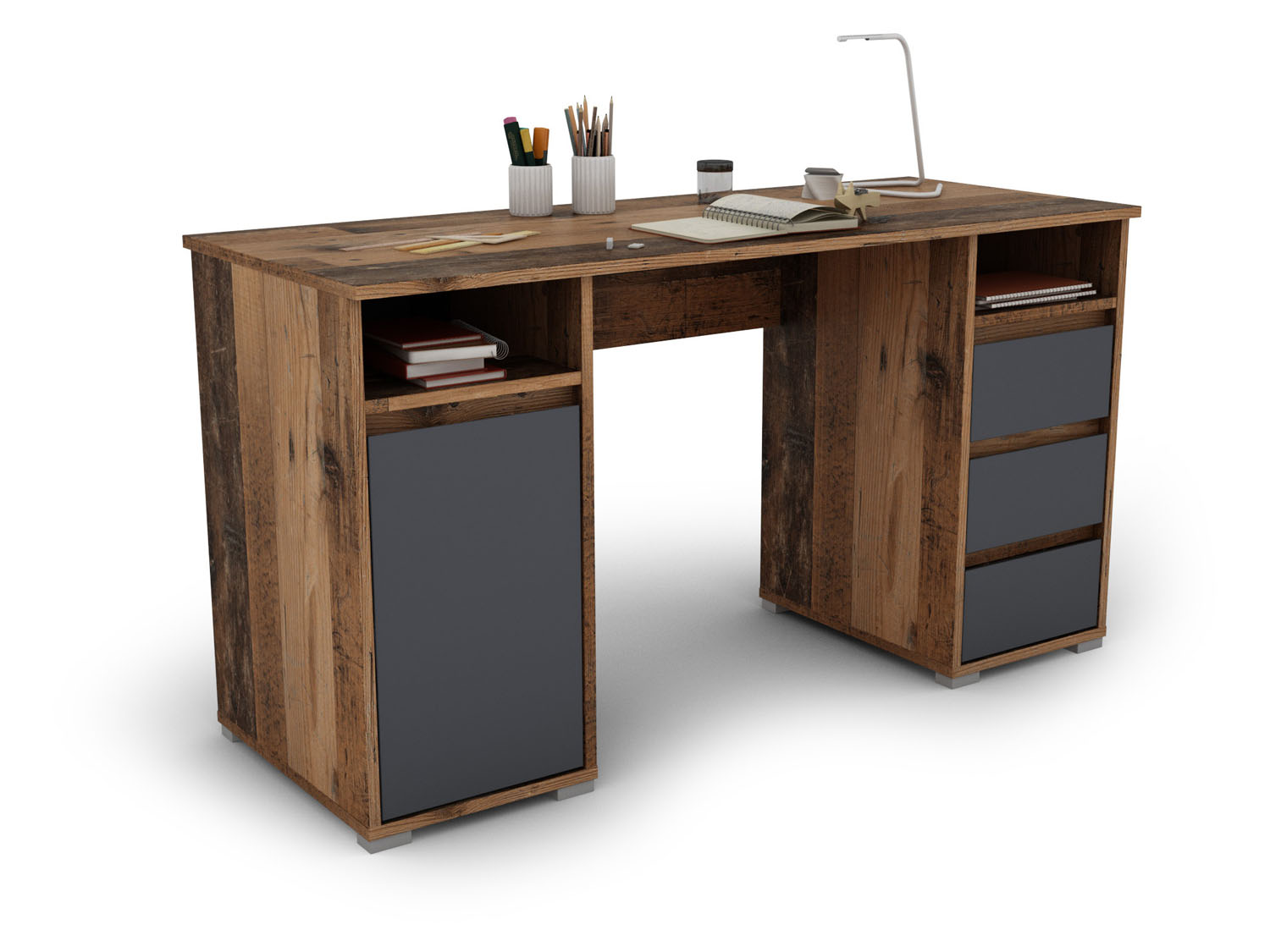 BYLIVING Schreibtisch Lobo (Old Wood / Anthrazit) – Bild 4 von 4