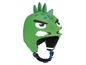 Grüner Skihelm mit Dinosaurier-Design.