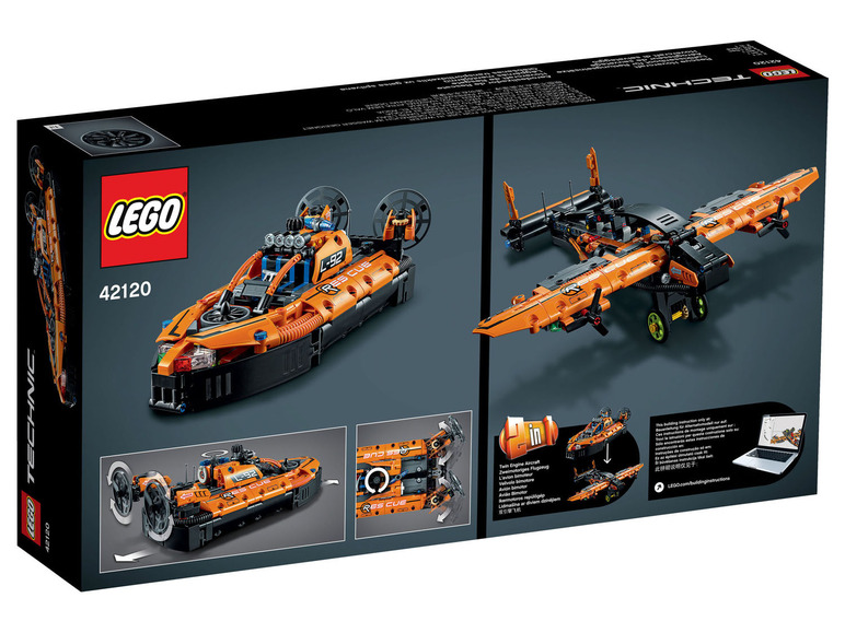 LEGO Technic 42120: ein zweimotoriges Flugzeug und ein Hovercraft.
