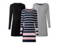 Drei Strickkleider: ein schwarzes, ein gestreiftes und ein graues.