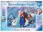 Ein Ravensburger Puzzle mit Glitzer von Frozen mit Elsa, Anna, Olaf und Sven.
