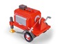 Ein rotes Feuerwehrauto mit einer Rolle und einer ausklappbaren Leiter.