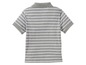 Gestreiftes graues Poloshirt mit kurzen Ärmeln.