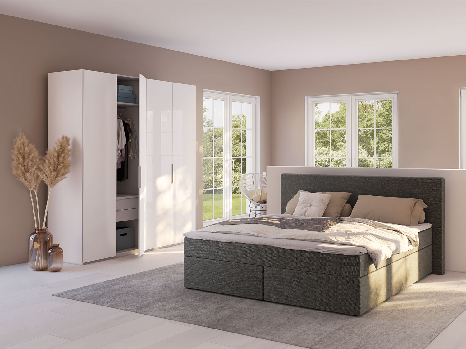 Thumbnail - SUN GARDEN Boxspringbett DARWIN (Anthrazit, 140 x 200 cm)