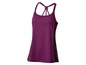 Ein lila Tanktop mit offenem Rücken und einer schwarzen Mesh-Seite.