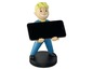 Eine Fallout Vault Boy Figur hält ein Smartphone.