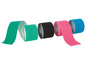 Vier Rollen Kinesiotape in Grün, Schwarz, Rosa und Blau.