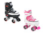 Zwei Paar Hudora Inline-Skates, schwarz und pink.