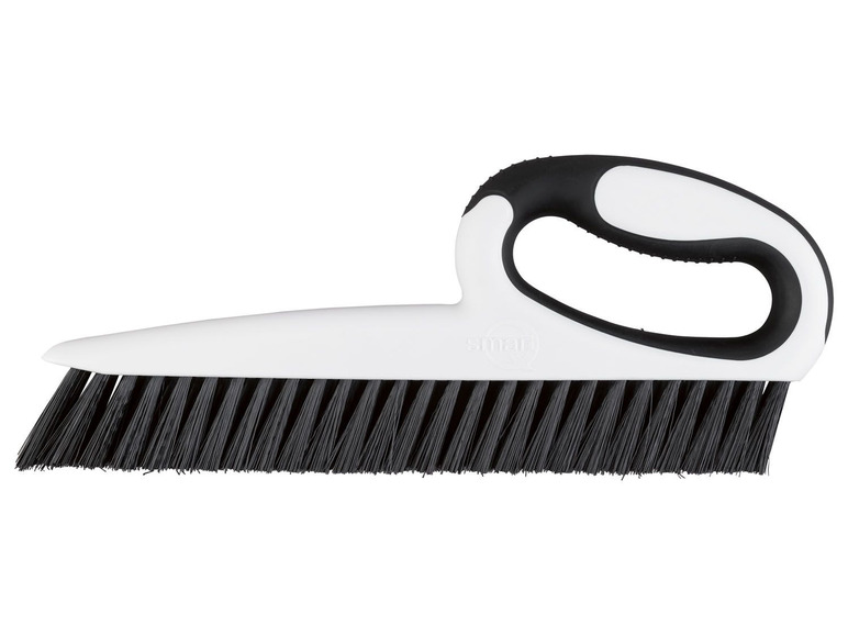 Ein weißer Besen mit schwarzen Borsten und einem Smart-Griff.