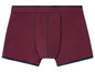 Bordeauxrote Boxershorts mit blauem Rand.