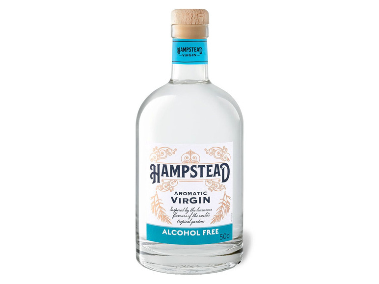 Eine Flasche alkoholfreien Hampstead Aromatic Virgin Gin.