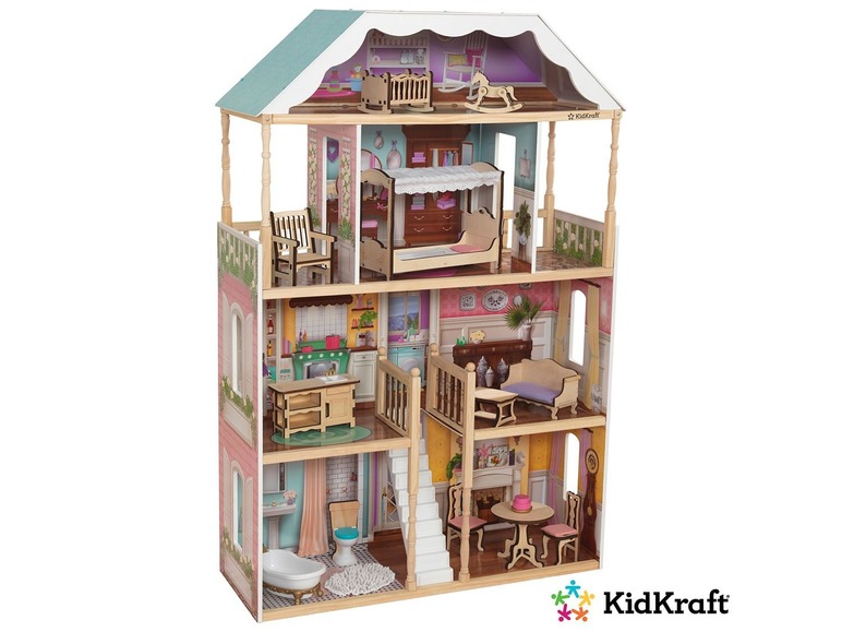 Gehe zu Vollbildansicht: Kidkraft Puppenhaus »Charlotte«, klassisches Design, 14-teiliges Möbelset, 4 Ebenen - Bild 1