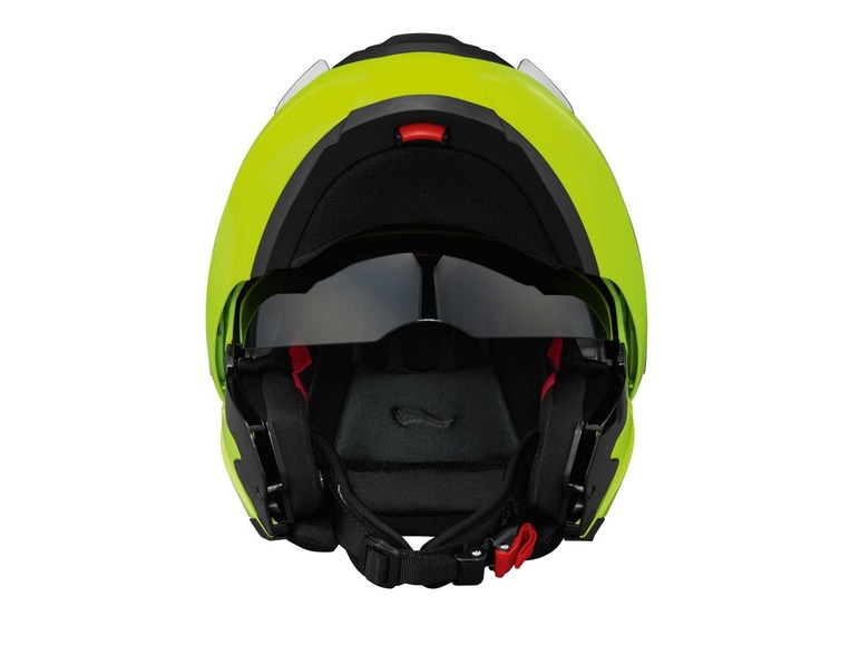 Ein grüner Motorradhelm mit Visier.