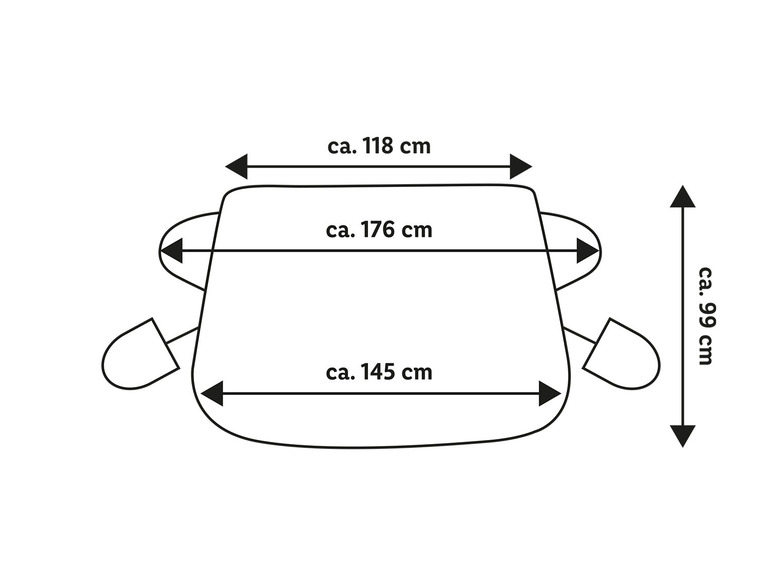 Maße eines Babytragetuchs mit Trageschlaufen.