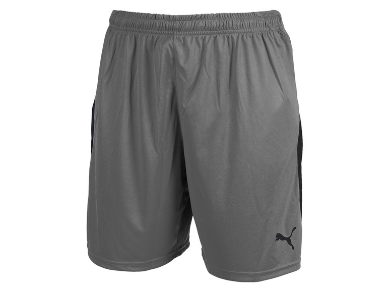 Graue Sport Shorts mit schwarzen Akzenten und Puma Logo.