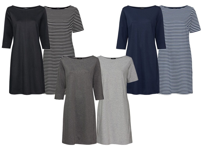 Schwarze, dunkelblaue und graue Kleider mit kurzen Ärmeln