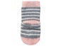 Gestreifte Babysocken mit rutschfesten Punkten.