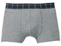 Graue Boxershorts mit kariertem Bund.