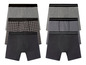 Sechs Boxershorts, grau, kariert und schwarz.