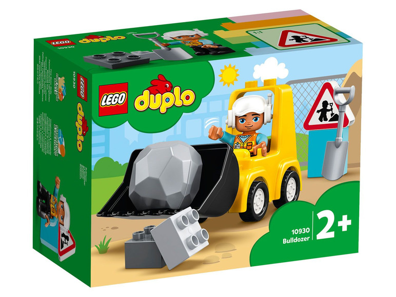 LEGO Duplo Spielzeug mit einem gelben Bulldozer und einer Figur.