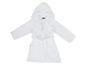 Weißer Bademantel mit Kapuze für Kinder.