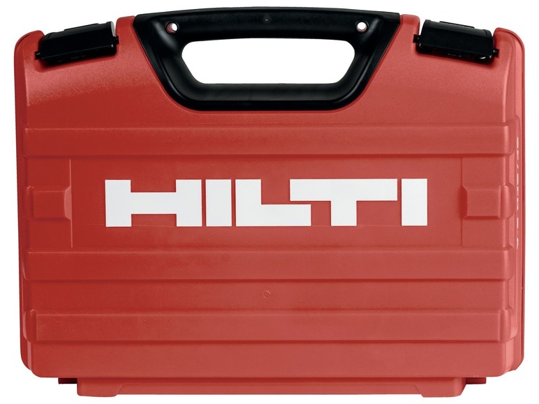 Ein roter Hilti Werkzeugkoffer.