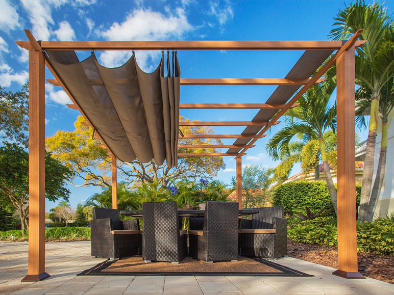 Gehe zu Vollbildansicht: Paragon Outdoor USA Pavillon »Florida / Florenz«, Pergola in Holzoptik, mit Sonnensegel - Bild 5