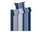 Blau-weiße Bettwäsche mit Streifenmuster.