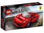 Lego Speed Champions Baukasten mit einem roten Ferrari F8 Tributo Sportwagen.