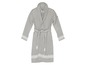 Ein grauer Bademantel mit weißen Streifen und der Marke 'bits'.