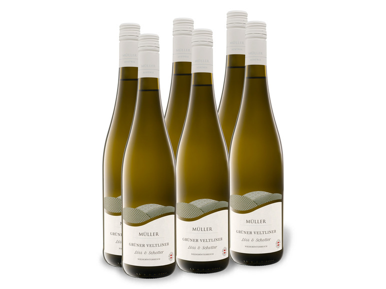 Gehe zu Vollbildansicht: 6 x 0,75-l-Flasche Weinpaket Müller Grüner Veltliner Löss & Schotter trocken, Weißwein - Bild 1