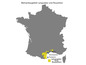 Karte von Frankreich mit hervorgehobenem Weinbaugebiet Languedoc-Roussillon.