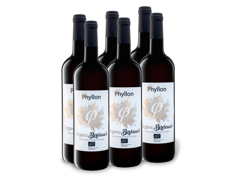 BIO 0,75-l-Flasche Rotwein trocken, AOP Bordeaux x Weinpaket Organic 6 Phyllon