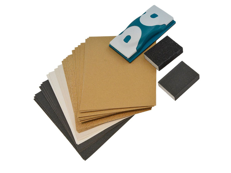 Gehe zu Vollbildansicht: Nespoli Handschleifer-Set, 24-teilig, Handschleifer + Papier unterschiedlicher Körnung - Bild 1