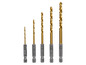 Ein Satz von fünf HSS-Bohrern mit verschiedenen Durchmessern