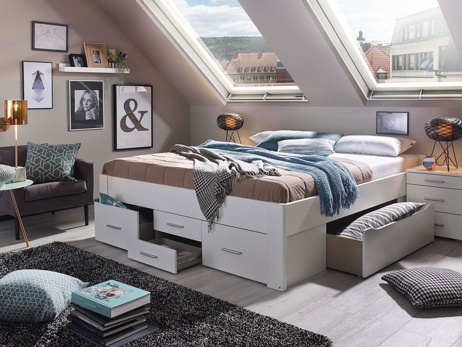 RAUCH ORANGE Scala - Futonbett (ohne Kopfteil, 6 Schubkästen, Alpinweiß, 160x200cm) – Bild 2 von 2