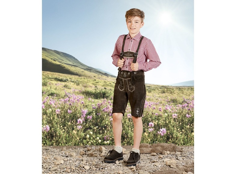 Gehe zu Vollbildansicht: PEPPERTS® Lederhose Kinder, mit verstellbaren Hosenträgern und Brustlatz, aus Veloursleder - Bild 3