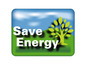 Knopf mit dem Text 'Save Energy' und einem Baum.