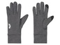 Ein Paar graue Handschuhe mit Touchscreen-Funktion und einem Markenlogo.