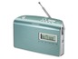 Ein blaues Grundig Radio mit DAB+ Tuner und Teleskopantenne.