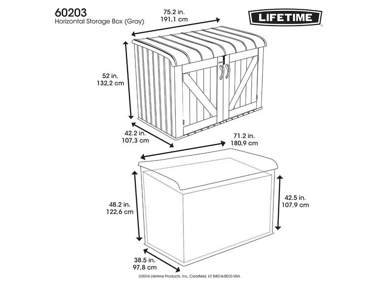 Gehe zu Vollbildansicht: Lifetime USA Geräte-/ Mülltonnenbox, B 191 x H 132 x T 108 cm, aus Kunststoff - Bild 14