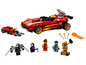 LEGO Ninjago Set mit einem roten Sportwagen, einem Motorrad und Minifiguren.