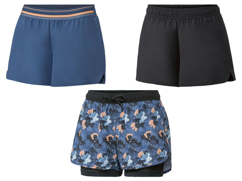 Drei Shorts: blau, schwarz und mit Blumenmuster.
