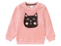 Rosa Mädchenpullover mit Katzenmotiv.