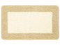 Beige Badezimmermatte mit weißem Rand.