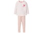 Baby Mädchen Pyjama mit gestreiftem Oberteil und rosa Hose.