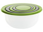 Ein Satz grüner Plastik-Schüsseln mit Deckeln