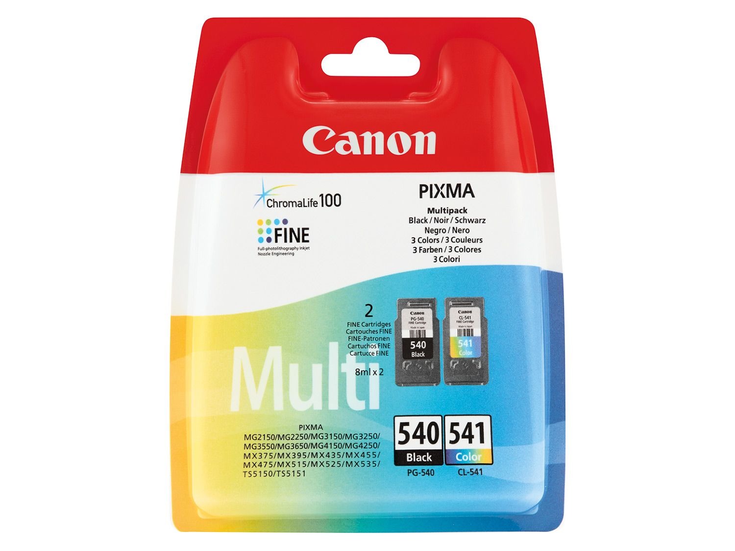 Canon Original PG540 + CL-541 Multipack Tintenpatronen - 2x Schwarz, 2x Farbe, Je 8 Ml