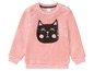 Rosa Langarmshirt mit Katzenmotiv und Pailletten.